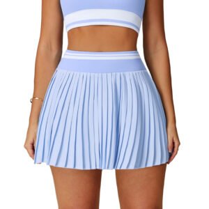 Half-Length Contrast Color Pleated Skirt High Waist A- Line Sports Skirt
