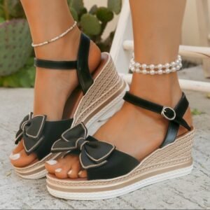 F85Bd38F-0D50-4C9B-91Fe-65B3A57900E9.Jpg Wedge Summer Bow Buckle Peep Toe Sandals
