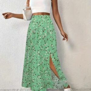 Women'S Fashionable With Side-Slit Printed Skirt