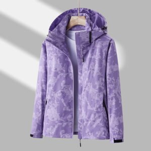 Printed Hooded Windbreaker Unisex Fashion Solid Color Zip-Up Jacket Waterproof Windproof Outwear For Women Men Clothing