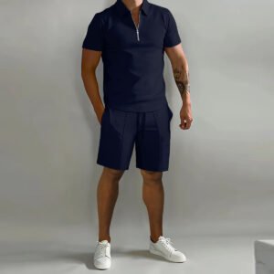 Men'S Shorts Suits Summer Short-Sleeved Polo Shirts And Drawstring Short Pants Fashion Set