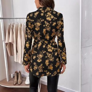 Spring And Summer New Elegant Women'S Floral Print Belt Long Sleeve Shirt