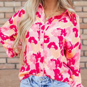 Blooming Floral Print Puff Sleeve Buttoned Shirt