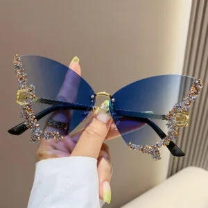 Diamond Butterfly Sunglasses – Premium Luxury Y2K Oversized Rimless Shades