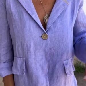 Fdb2C3Aa-A42F-4Bcb-B2D3-1Bb189Ee3984.Jpg Women'S Elegant Fashion Loose Solid Color Buttons Cotton And Linen Suit Jacket