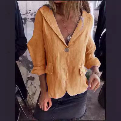 Fe11E49F-B509-437E-9Bf3-A17633164Abb.jpg Women'S Elegant Fashion Loose Solid Color Buttons Cotton And Linen Suit Jacket