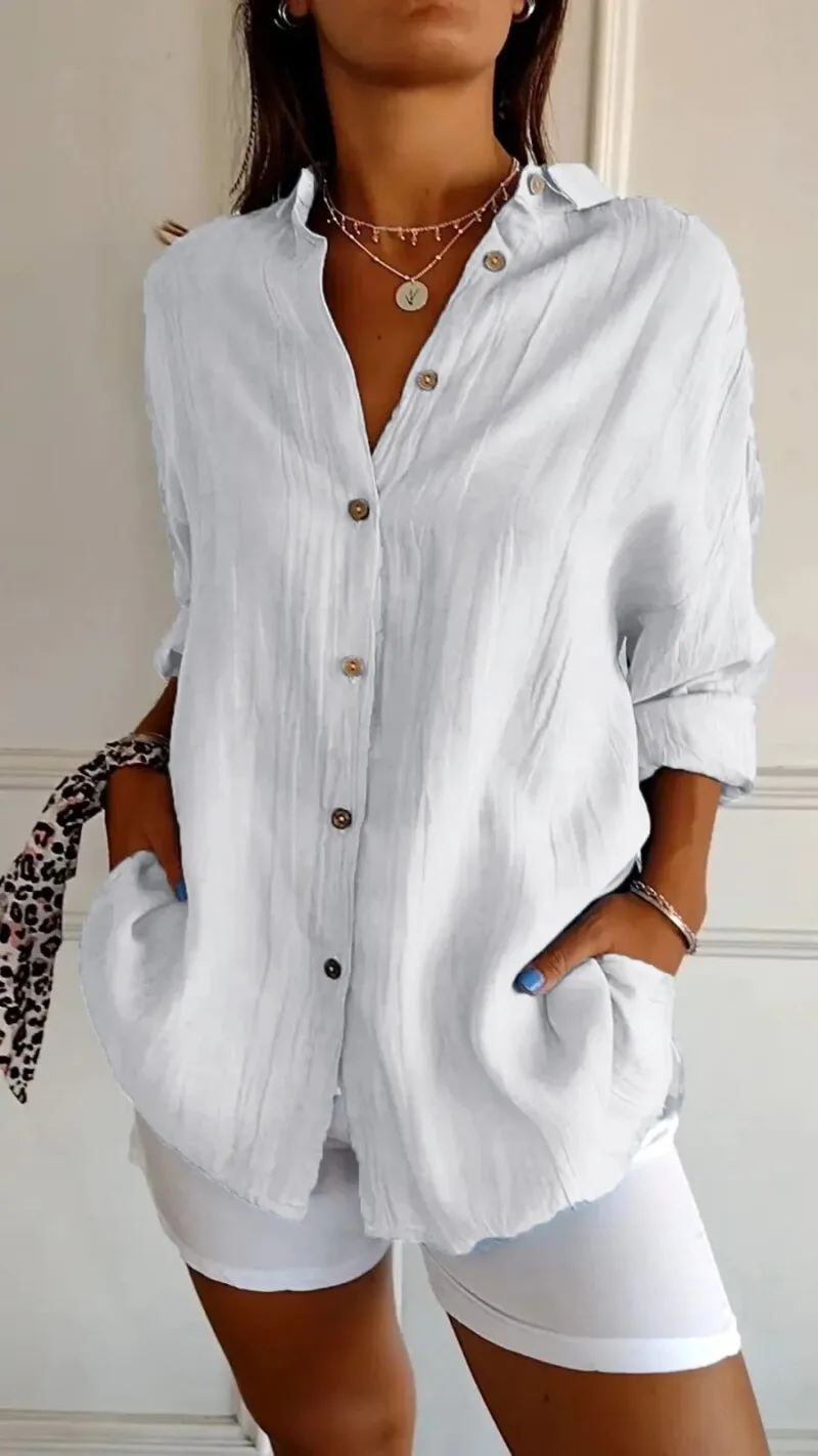 Elegant Pleated Long Sleeve Shirt For Timeless Everyday Fashion