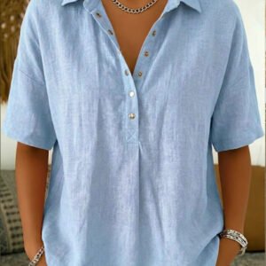 Summer Short-Sleeved Shirt Button Pullover Top Fashion Casual Women'S Clothing